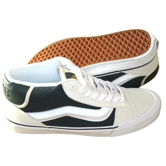 Vans Men's Knu Skool Mid Varsity Turtledove Beige Dark Green Shoes sizes NIB - Picture 2 of 7